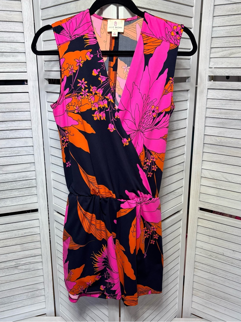 Julie Brown NYC Floral Romper Small Pink Orange Navy